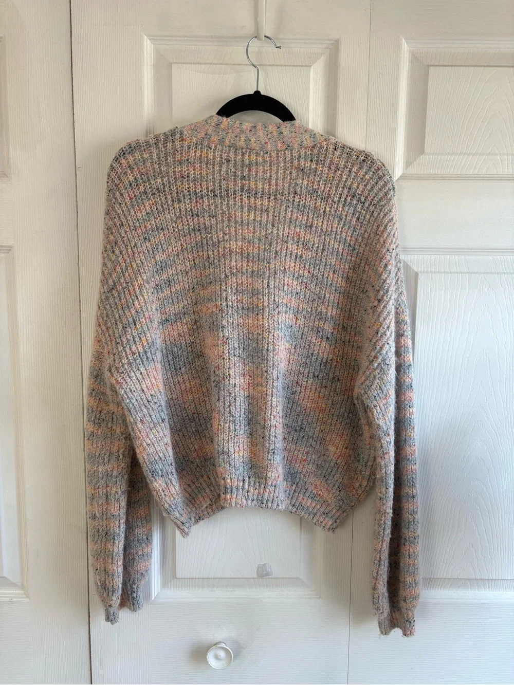 BB Dakota Ivory Pink Blue V-Neck Chunky Knit Ribbed Cardigan Academia Teacher M‎